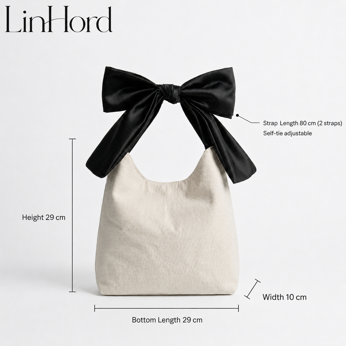 Bow-handle canvas bag dimensions / 蝴蝶结手柄帆布包尺寸图
