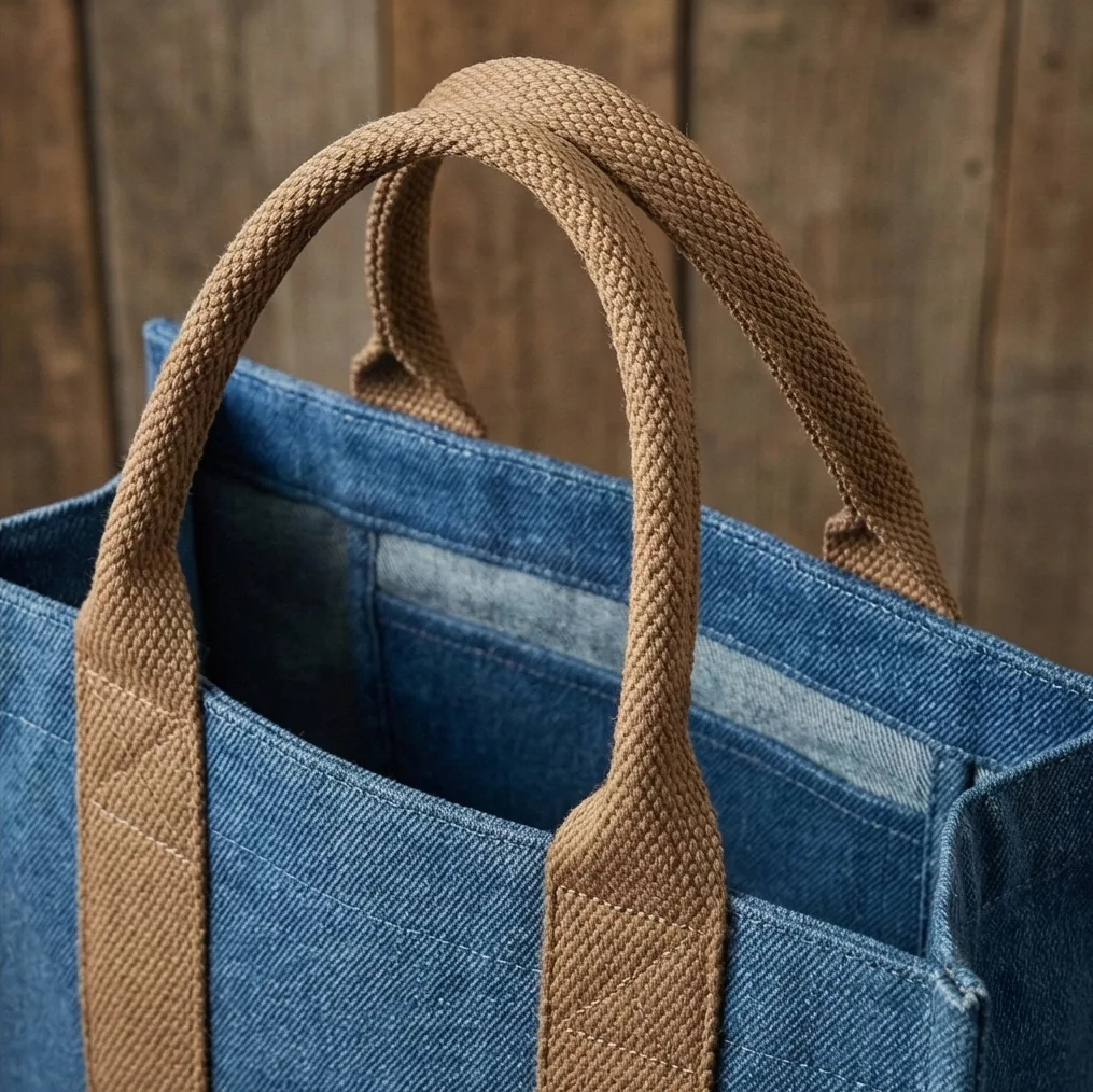 Color block canvas tote detail 3 / 拼色帆布托特包局部细节 3