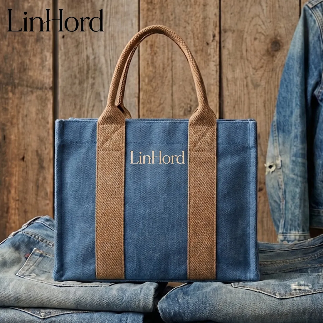 Color block canvas tote product view 1 / 拼色帆布托特包产品图 1