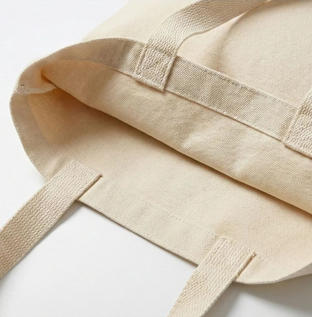 Gusseted canvas tote close-up 1 / 侧褶帆布托特包局部细节 1