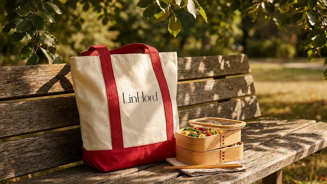 Two-tone canvas tote in use 1 / 双色帆布托特包使用场景 1
