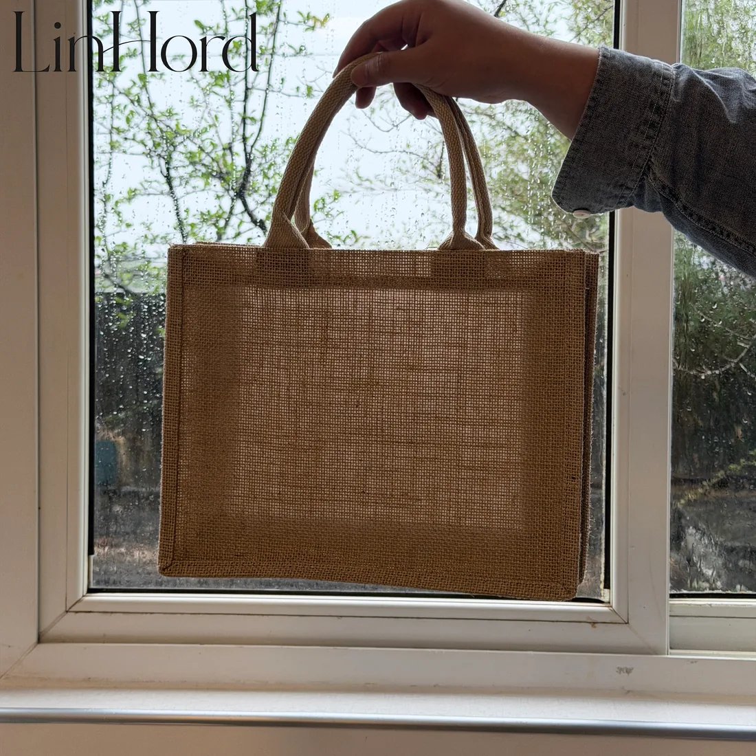 Cotton rope jute tote construction detail 1 / 棉绳手柄黄麻托特包做工细节 1