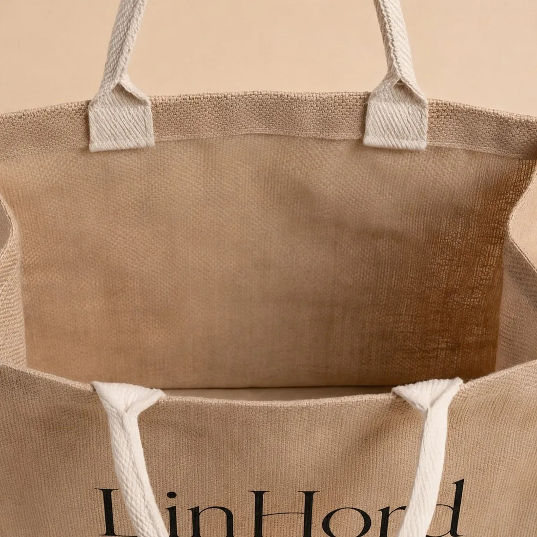 Cotton rope jute tote detail 1 / 棉绳手柄黄麻托特包局部细节 1