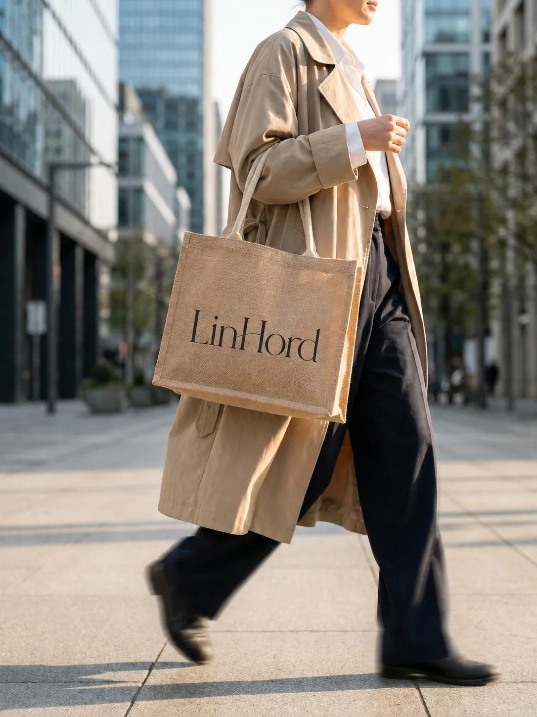 Cotton rope jute tote in use 4 / 棉绳手柄黄麻托特包使用场景 4