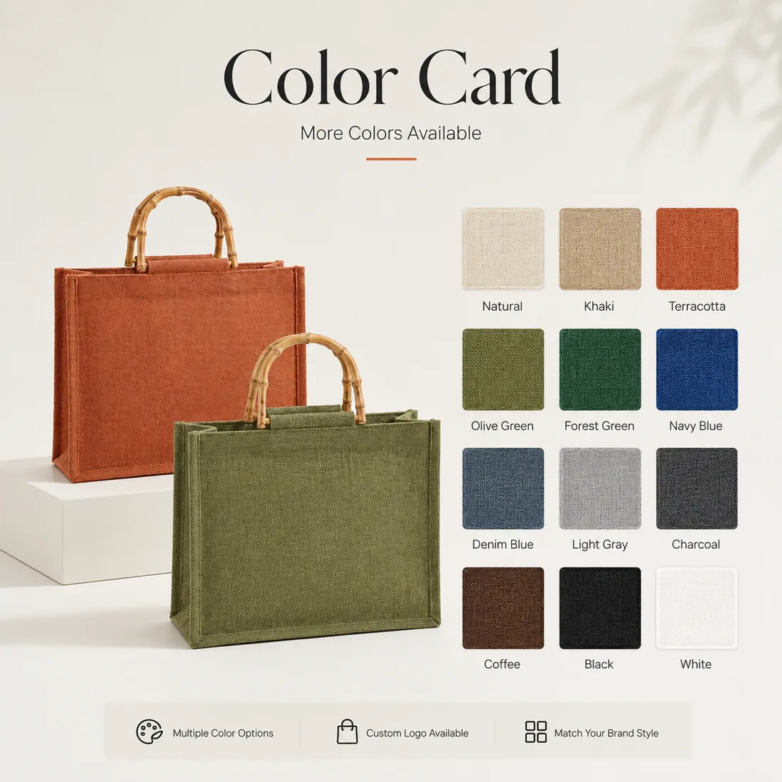Faux bamboo-handle jute tote color swatches / 仿竹手柄黄麻托特包颜色色卡