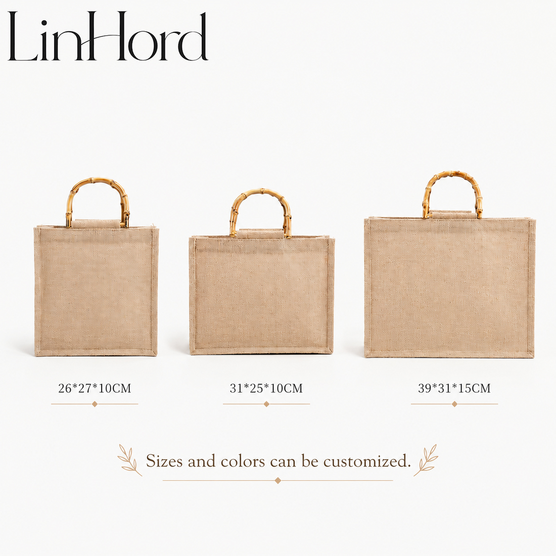 Faux bamboo jute tote dimensions / 仿竹手柄黄麻托特包尺寸图