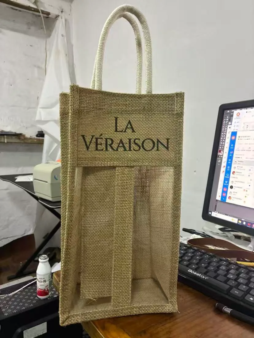 Window jute wine bag quality detail 4 / 透明窗黄麻酒袋质检细节 4