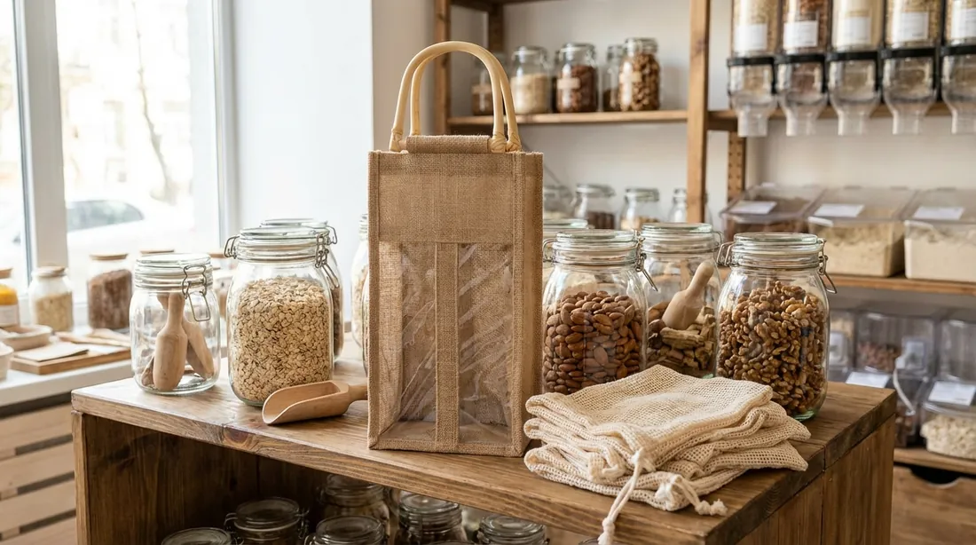 Window jute wine bag in use 2 / 透明窗黄麻酒袋使用场景 2