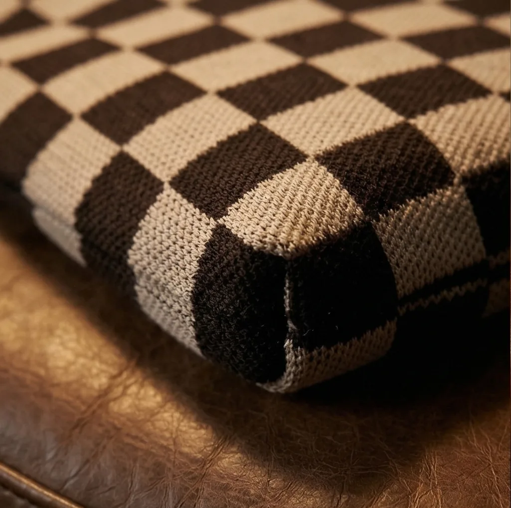 Checkerboard knit tote detail 1 / 棋盘格针织托特包局部细节 1