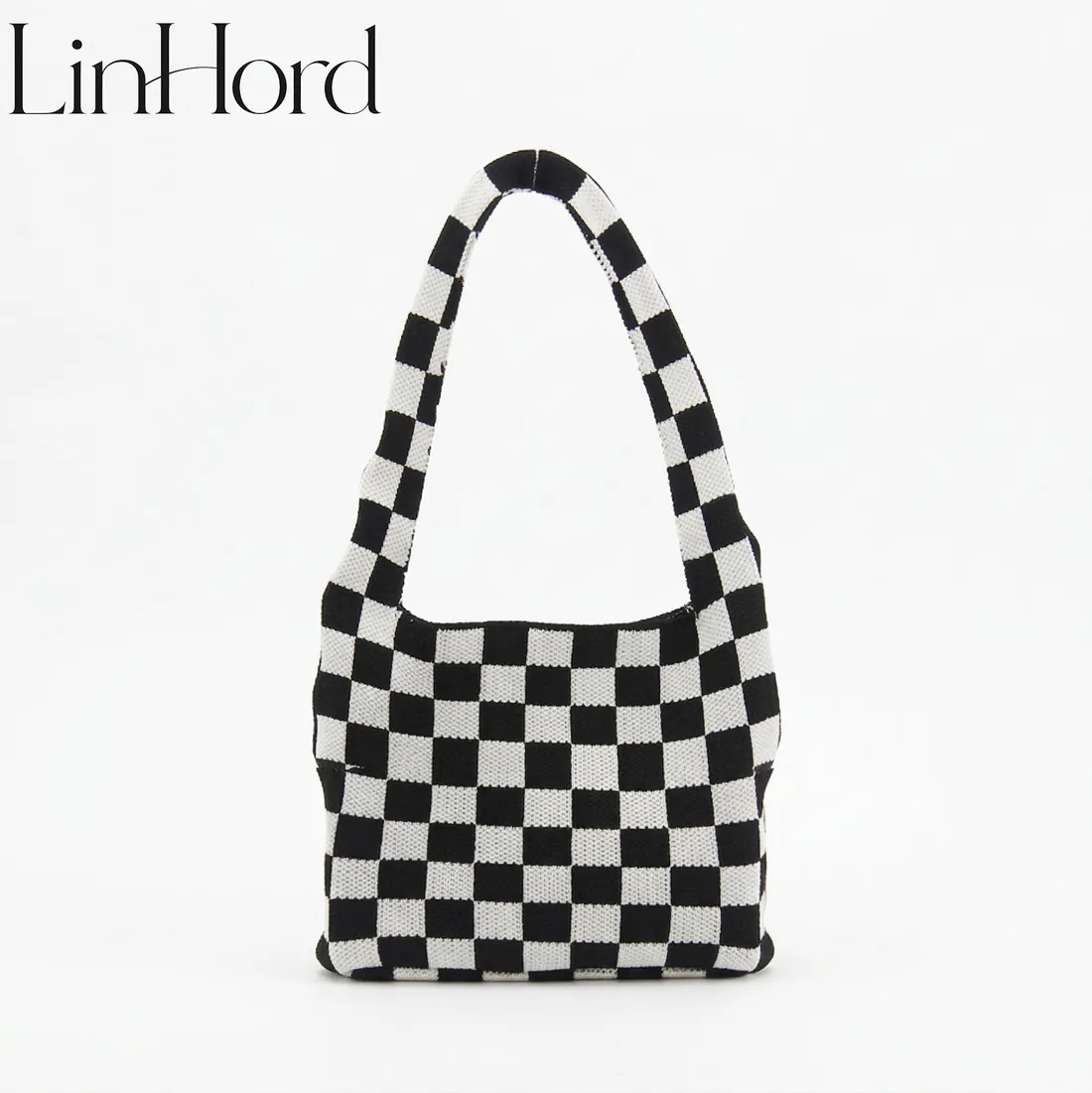 Checkerboard knit tote product view 1 / 棋盘格针织托特包产品图 1