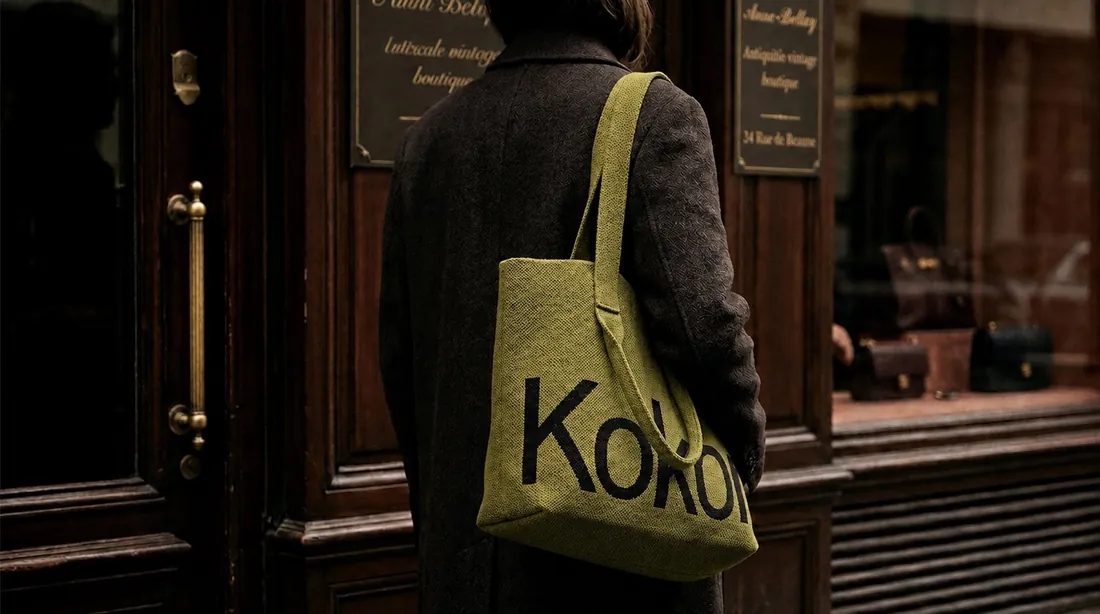 Dual-handle knit tote in use 2 / 双提手针织托特包使用场景 2