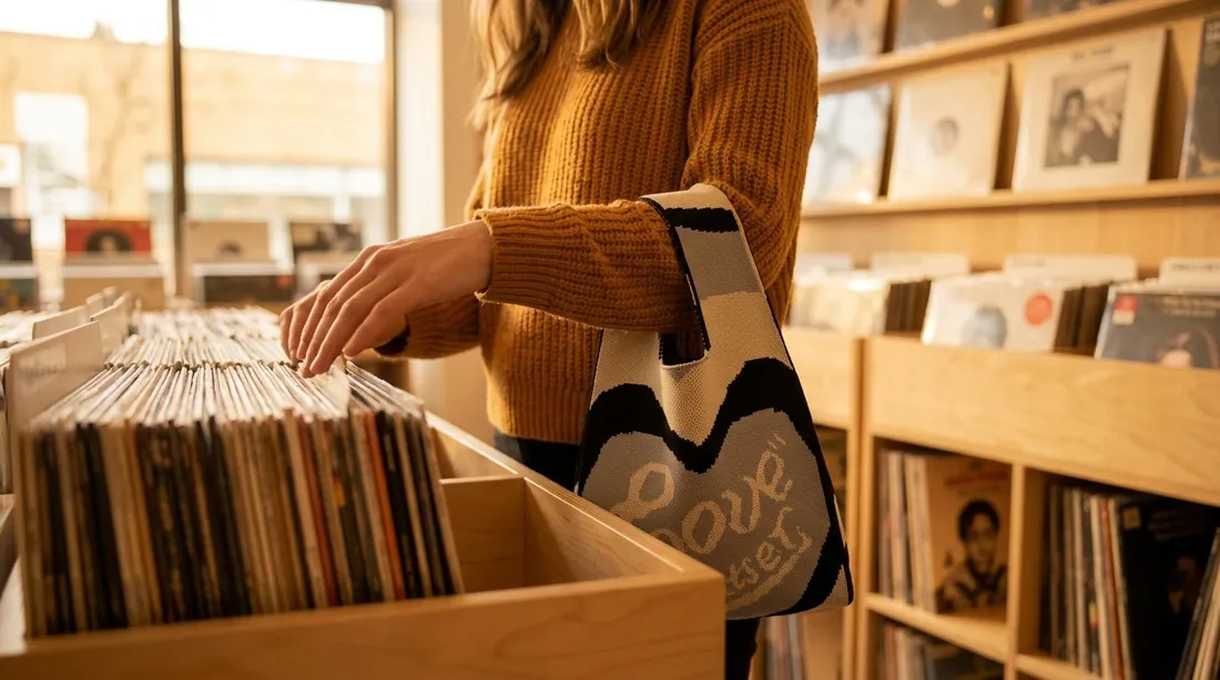 Jacquard knit vest bag in use 2 / 提花针织马甲包使用场景 2