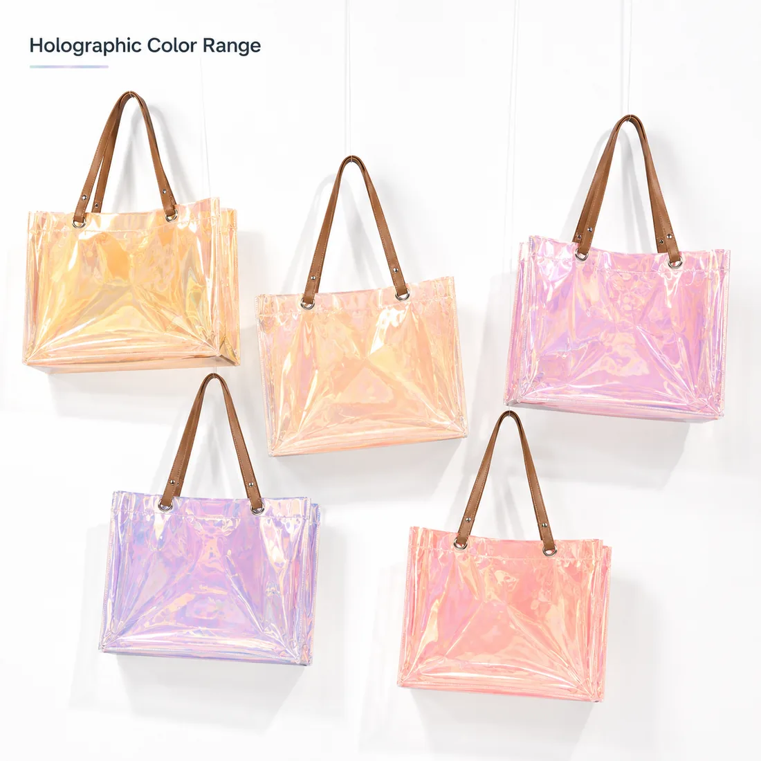 Holographic PVC tote color range / 镭射 PVC 托特包颜色系列