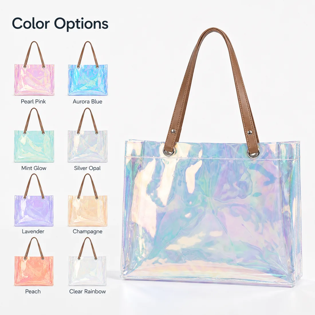 Holographic PVC tote color options / 镭射 PVC 托特包颜色选择