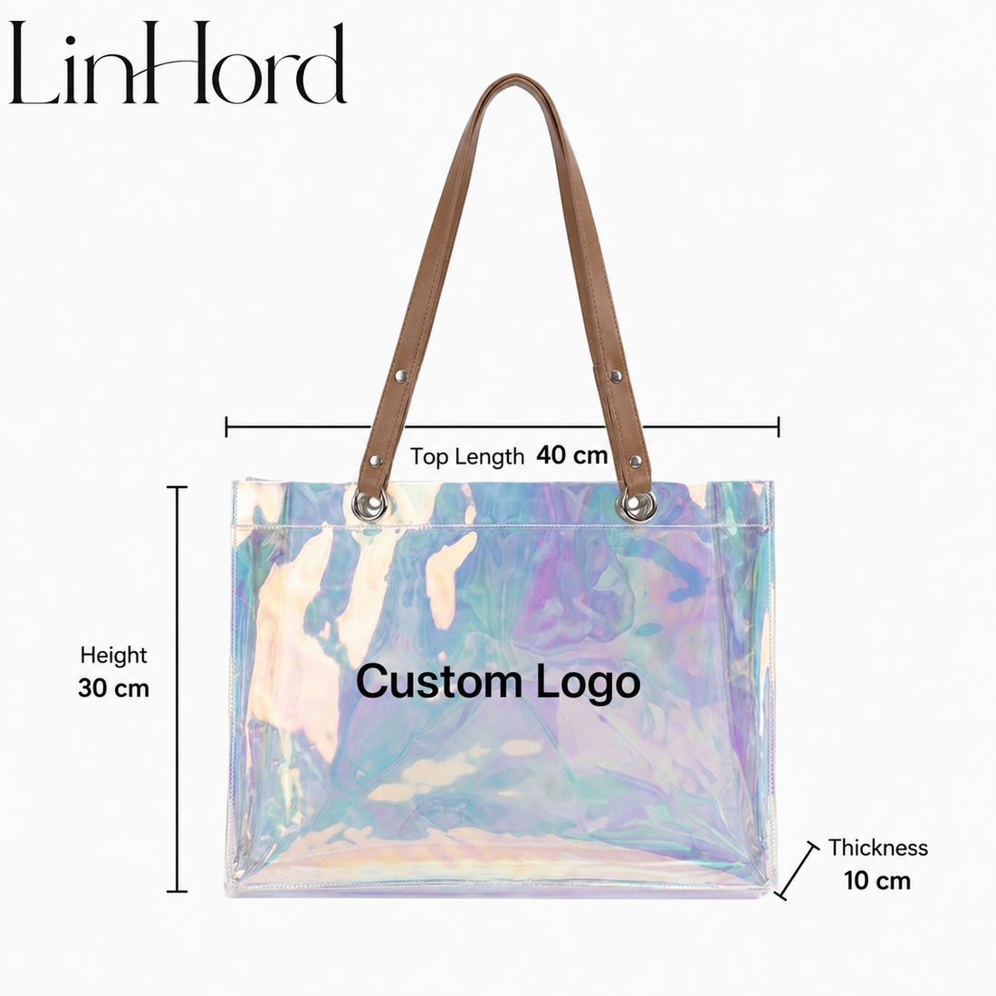 Holographic PVC tote dimensions / 镭射 PVC 托特包尺寸图