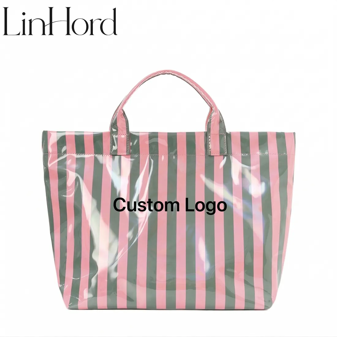 Striped PVC tote product view 1 / 条纹 PVC 托特包产品图 1