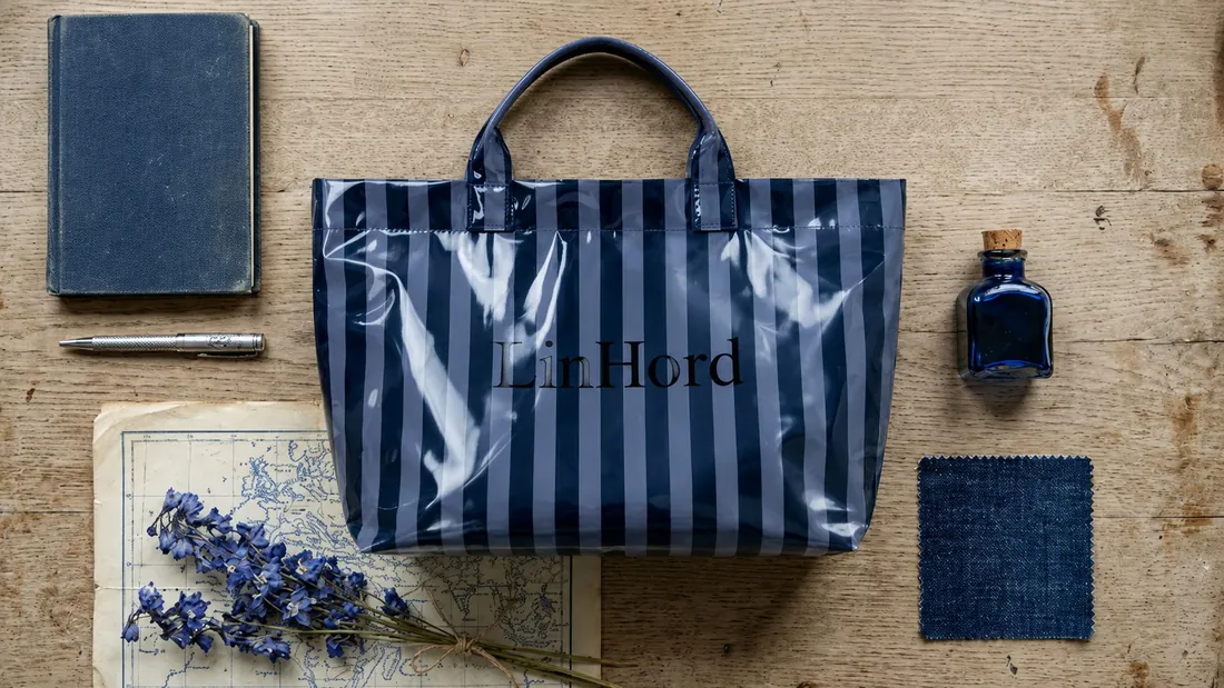 Striped PVC tote in use 3 / 条纹 PVC 托特包使用场景 3