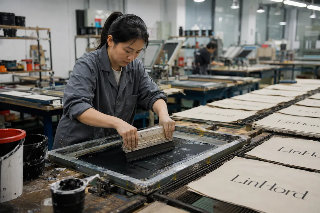 Screen printing in the LinHord workshop / LinHord 车间丝网印刷